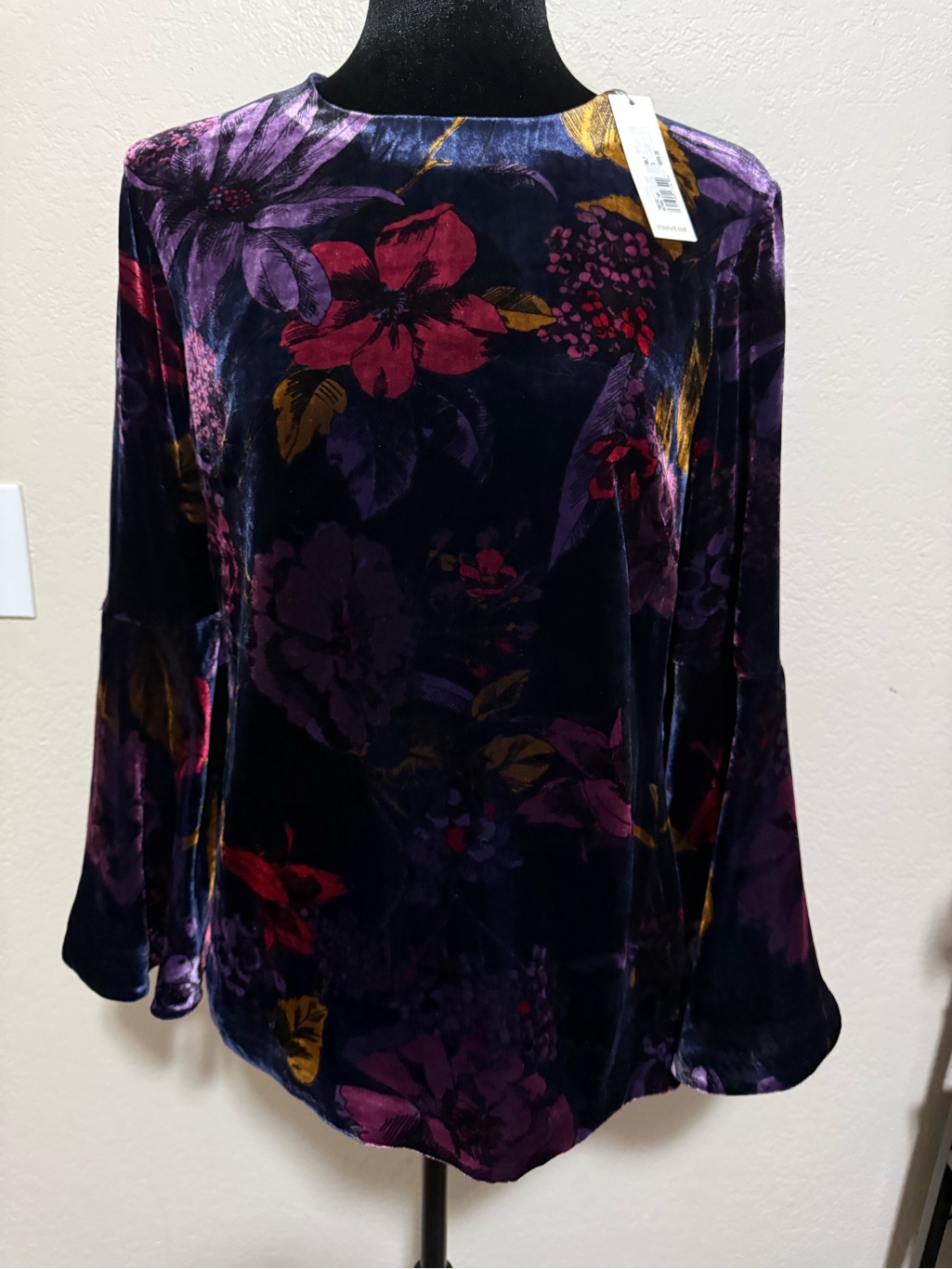Trina Turk Astral Floral Velvet Top With Bell Sleeves